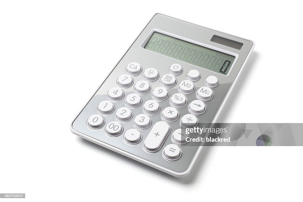 Modern gray calculator on white background