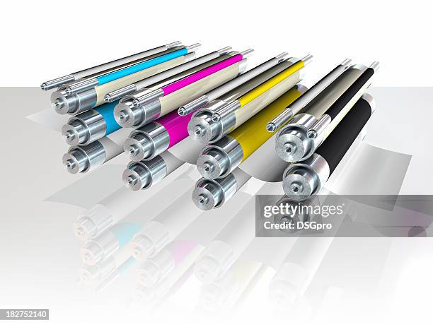 different color ink tubes in printer - paint roller stock pictures, royalty-free photos & images