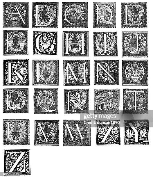retro alphabet buchstaben - illumination stock-grafiken, -clipart, -cartoons und -symbole