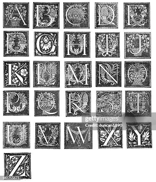 retro alphabet letters - illuminated manuscript stock illustrations