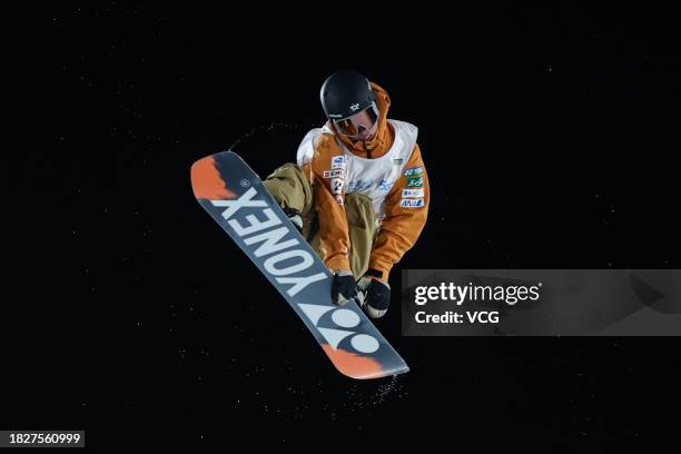Kimura Kira of Japan competes in the Men's Snowboard Big Air World Cup final at Big Air Shougang on December 2, 2023 in Beijing, China.