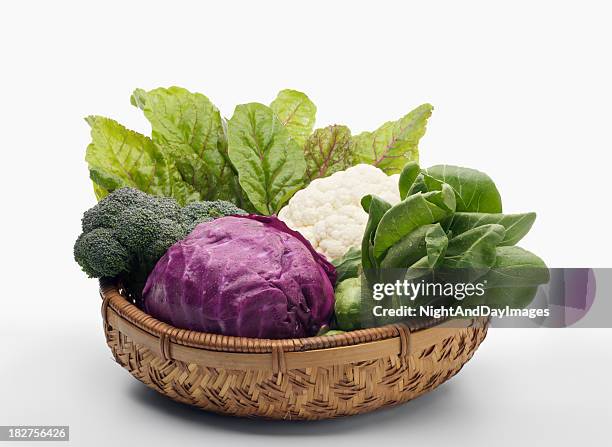 basket of healthy vegetables - xxxl - cabbage leafs stockfoto's en -beelden