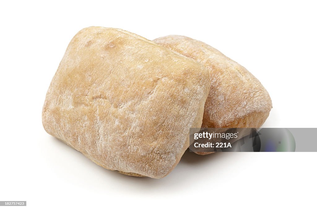 Italian ciabatta bread on white