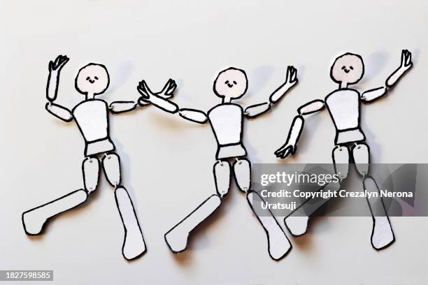 hand craft paper doll with movable joints, image of 3 people in group dance - just dance 3 stock pictures, royalty-free photos & images