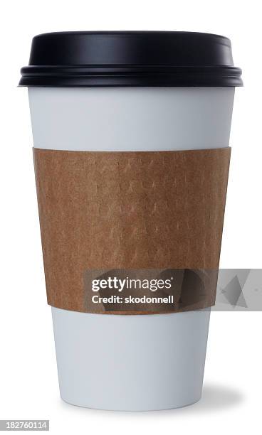 disposable coffee cup on white - take away coffee cup stock pictures, royalty-free photos & images