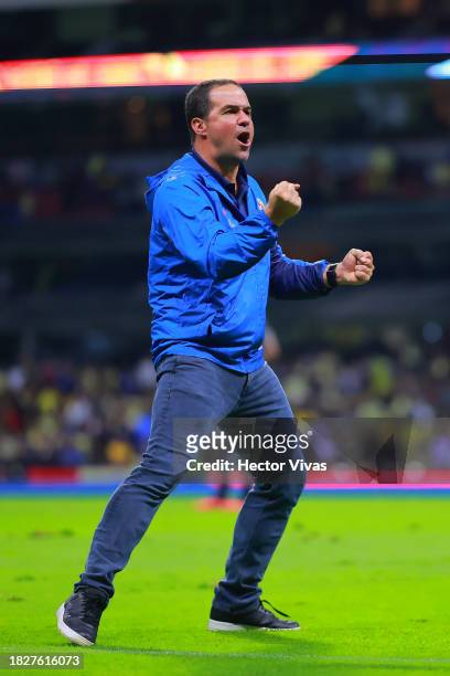 Andre Jardine, coach of America celebrates the victory after the quarterfinals second leg match between America and Leon as part of the Torneo...