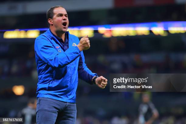 Andre Jardine, coach of America celebrates victory after the quarterfinals second leg match between America and Leon as part of the Torneo Apertura...