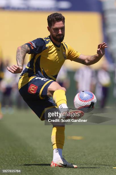 Storm Roux of the Mariners warming up prior to play during the A-League Men round six match between Central Coast Mariners and Melbourne Victory at...