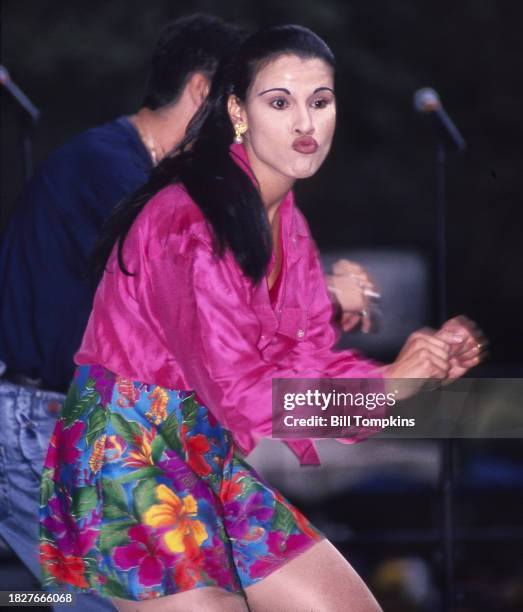 Merengue singer Olga Tanon performs during the Central Park Summerstage concert series August 17th, 1995 in New York City.