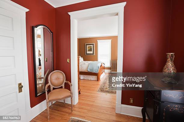 renovated, restored victorian home interior, a bedroom in classic style - victorian style home stock pictures, royalty-free photos & images