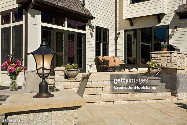 back yard patio - stone patio stock pictures, royalty-free photos & images