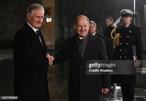 Belgium's King Philippe is welcomed by German Chancellor Olaf Scholz at the Prime Ministry in Berlin, Germany on December 06, 2023. Belgium's King...