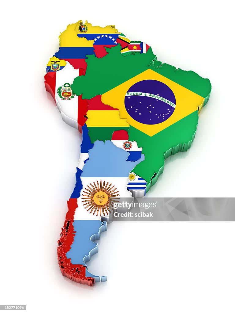 South America map with flags