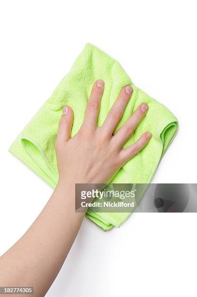 cleaning with green cloth - clean hands stock pictures, royalty-free photos & images