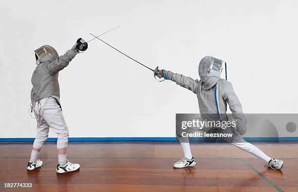 young fencers bouting - florett sport bildbanksfoton och bilder