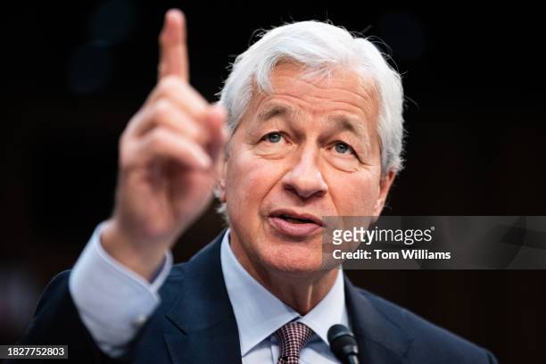 Jamie Dimon, CEO of JPMorgan Chase, testifies during the Senate Banking, Housing, and Urban Affairs Committee hearing titled "Annual Oversight of...
