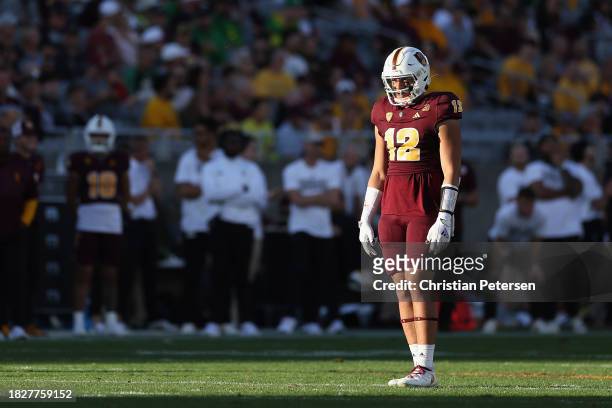 Tight end Jalin Conyers of the Arizona State Sun Devils during the NCAAF game at Mountain America Stadium on November 18, 2023 in Tempe, Arizona. The...