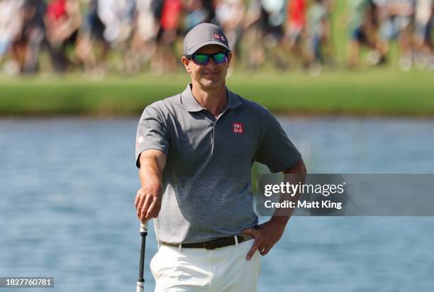 Adam Scott of Australia looks on while on the 9th green during the ISPS HANDA Australian Open at The Australian Golf Course on December 03, 2023 in...