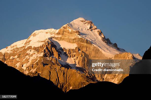 aconcagua in warm morning light. vertical - mount aconcagua stock pictures, royalty-free photos & images