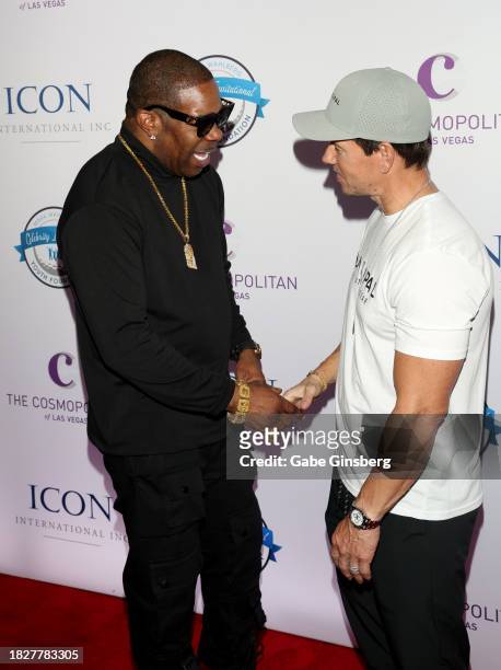 Busta Rhymes greets Mark Wahlberg during the Mark Wahlberg Youth Foundation Celebrity Invitational Gala at The Chelsea at The Cosmopolitan of Las...