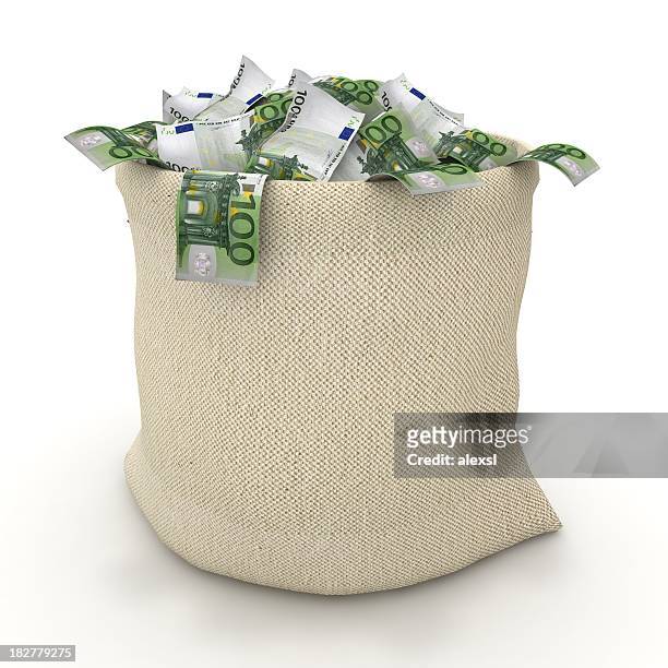 money bag - euro - money bag white background stock pictures, royalty-free photos & images