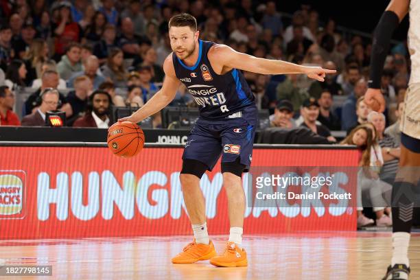 Matthew Dellavedova of United gestures during the round nine NBL match between Melbourne United and Cairns Taipans at John Cain Arena, on December 03...