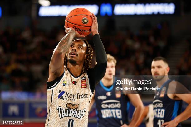 Tahjere McCall of the Taipans shoots a free throw during the round nine NBL match between Melbourne United and Cairns Taipans at John Cain Arena, on...
