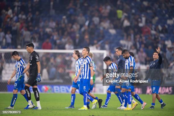 Players of Monterrey look dejected after losing the quarterfinals second leg match between Monterrey and Atletico San Luis as part of the Torneo...