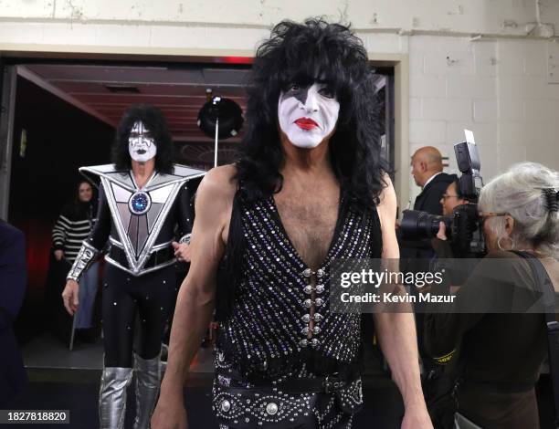 Tommy Thayer and Paul Stanley backstage before the final show of KISS: End of the Road World Tour at Madison Square Garden on December 02, 2023 in...