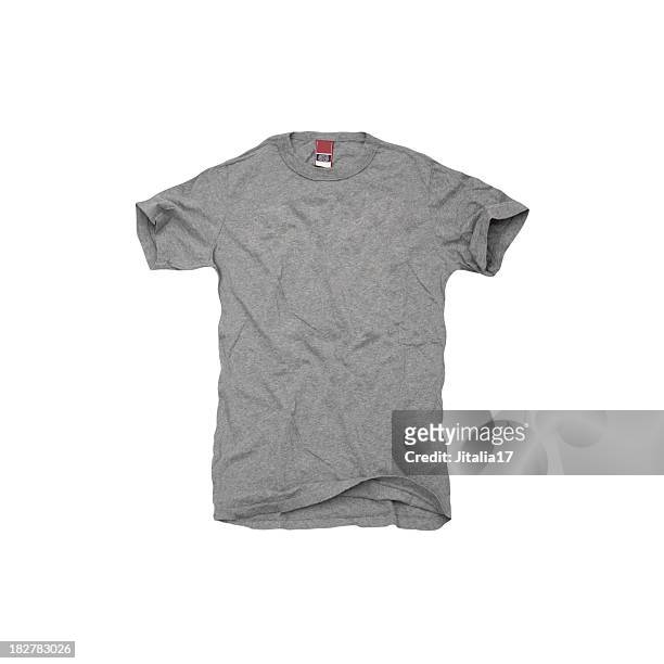 a grey t-shirt on white background - tee stock pictures, royalty-free photos & images