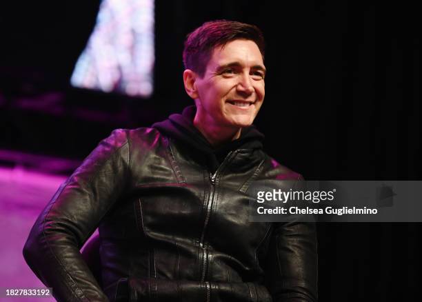 Oliver Phelps is seen onstage during the "Harry Potter" panel at Los Angeles Comic Con at Los Angeles Convention Center on December 02, 2023 in Los...
