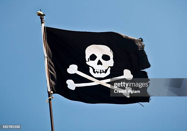pirate flag in the wind - skull stock pictures, royalty-free photos & images