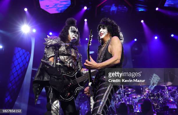 Gene Simmons and Paul Stanley of KISS perform during the final show of KISS: End of the Road World Tour at Madison Square Garden on December 02, 2023...