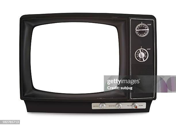 vintage tv with knobs and blank screen - old tv monitor stock pictures, royalty-free photos & images