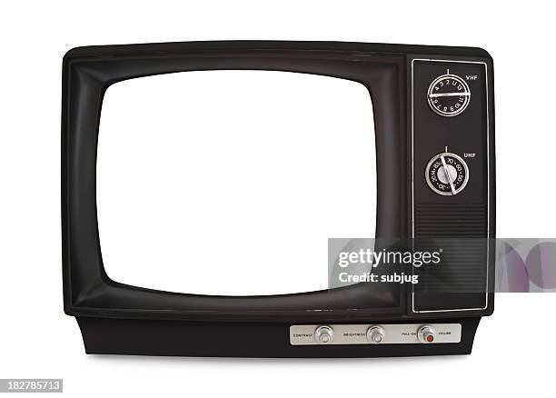 vintage tv with knobs and blank screen - 1970s television set stock pictures, royalty-free photos & images