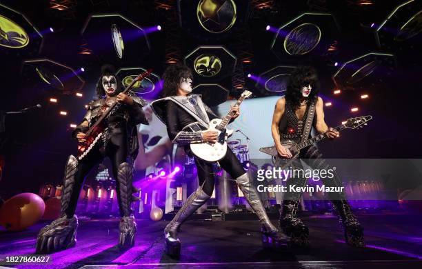 Gene Simmons, Tommy Thayer and Paul Stanley of KISS perform during the final show of KISS: End of the Road World Tour at Madison Square Garden on...