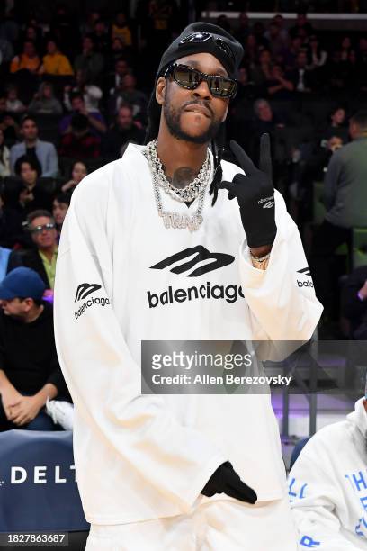 Chainz attends a basketball game between the Los Angeles Lakers and the Houston Rockets at Crypto.com Arena on December 02, 2023 in Los Angeles,...