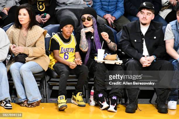 Snow Tha Product attends a basketball game between the Los Angeles Lakers and the Houston Rockets at Crypto.com Arena on December 02, 2023 in Los...