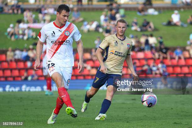 Curtis Good of Melbourne City passes the ball during the A-League Men round six match between Newcastle Jets and Melbourne City at McDonald Jones...