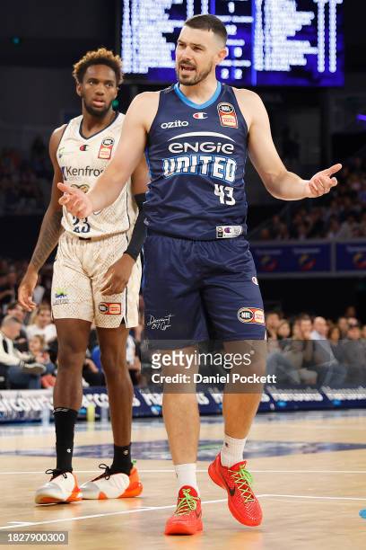 Chris Goulding of United reacts during the round nine NBL match between Melbourne United and Cairns Taipans at John Cain Arena, on December 03 in...