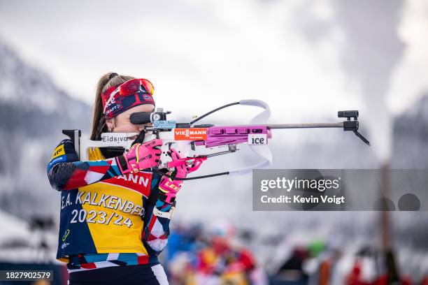 Emilie Aagheim Kalkenberg of Norway at the shooting range during the Training Women and Men at the BMW IBU World Cup Biathlon Hochfilzen on December...