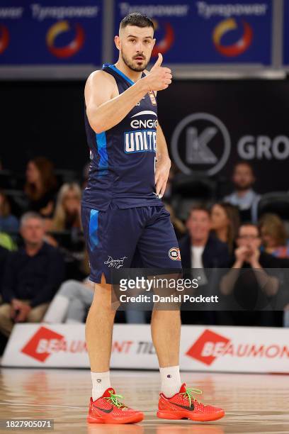 Chris Goulding of United gestures during the round nine NBL match between Melbourne United and Cairns Taipans at John Cain Arena, on December 03 in...