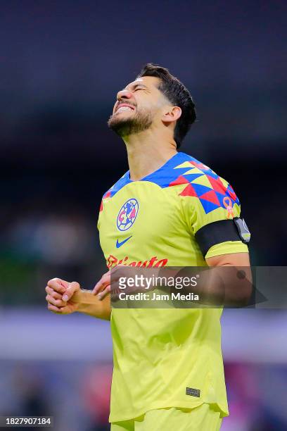 Henry Martin of America reacts during the quarterfinals second leg match between America and Leon as part of the Torneo Apertura 2023 Liga MX at...
