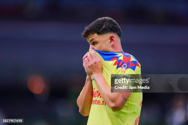 Richard Sanchez of America reacts during the quarterfinals second leg match between America and Leon as part of the Torneo Apertura 2023 Liga MX at...