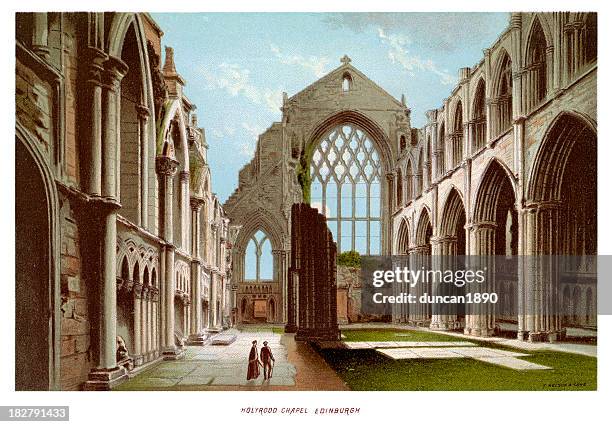 holyrood chapel edinburgh - holyrood palace stock illustrations