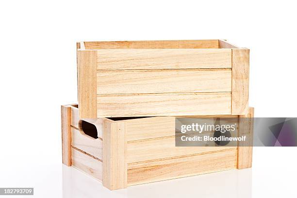 stacked wooden boxes - wooden box stockfoto's en -beelden