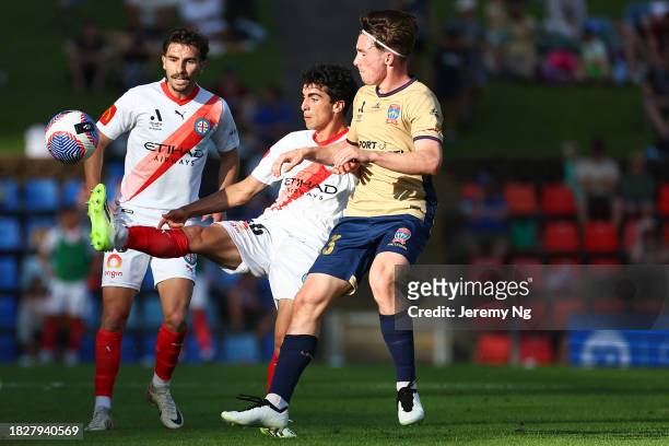 Ben Mazzeo of Melbourne City controls the ball during the A-League Men round six match between Newcastle Jets and Melbourne City at McDonald Jones...