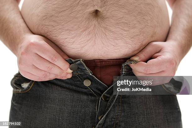 too fat for his pants - mens trousers stock pictures, royalty-free photos & images