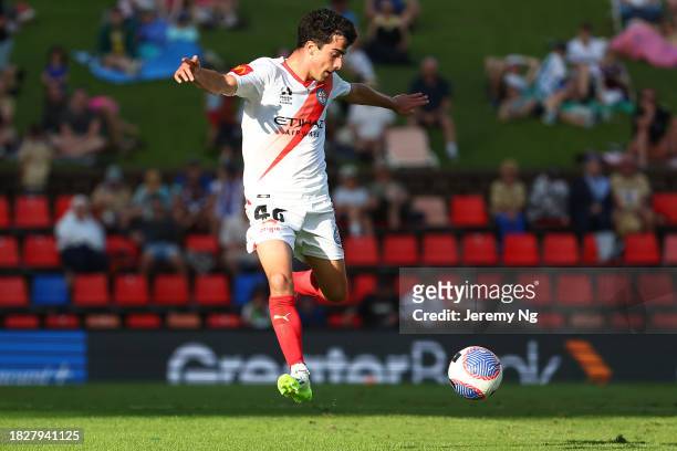 Ben Mazzeo of Melbourne City gains possession during the A-League Men round six match between Newcastle Jets and Melbourne City at McDonald Jones...