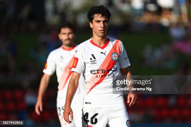 Ben Mazzeo of Melbourne City looks on during the A-League Men round six match between Newcastle Jets and Melbourne City at McDonald Jones Stadium, on...